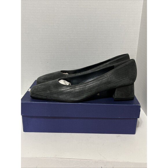 Stuart Weitzman Any day Gray Scottish Napa Block Heels Size 9.5M Pump Square Toe - Picture 4 of 8